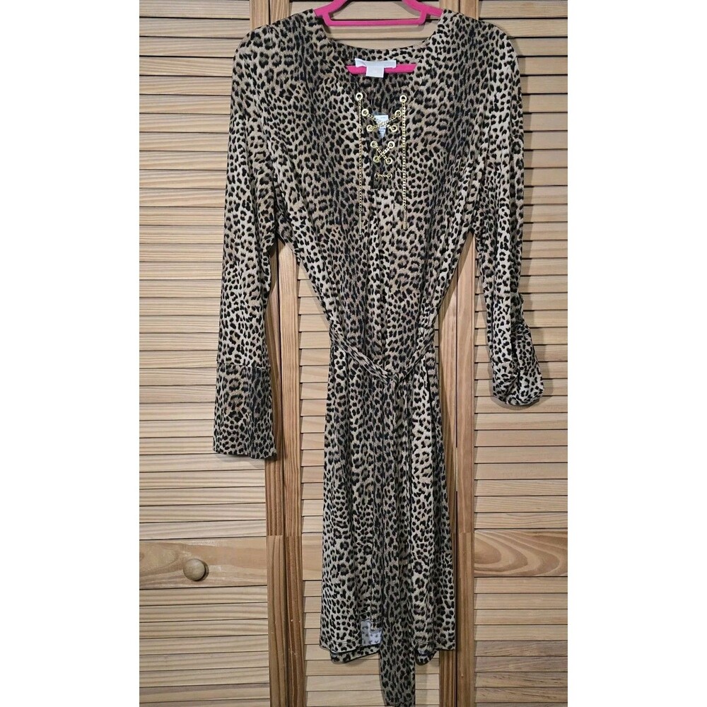 Michael Kors NWT! Stretchy Belted Leopard Print  3/4‎ Sleeve Dress Size 0X  C88
